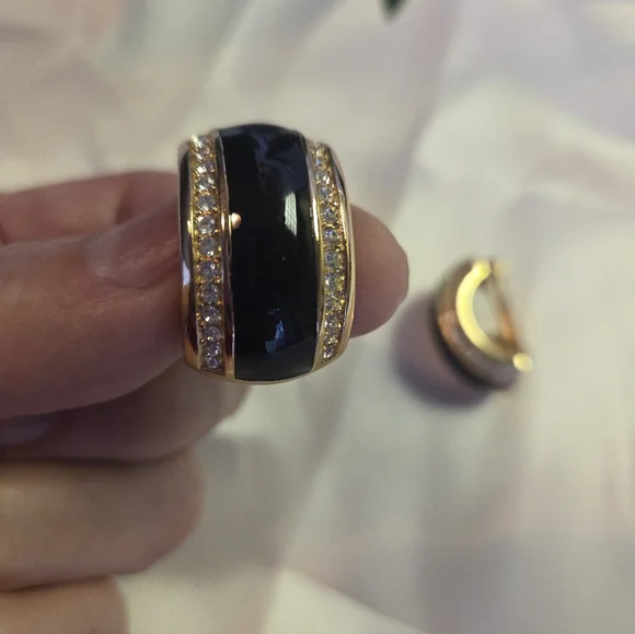 Authentic Christian DIOR Gold and Black Clip On  Earrings, crystals - Picture 2 of 5